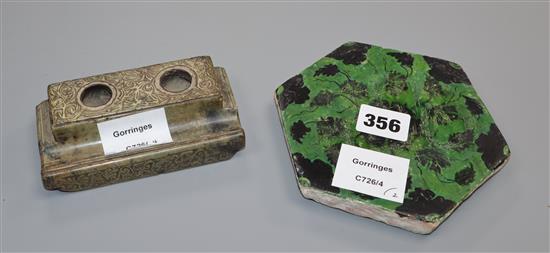 A 15th century Timurid tile and a 19th century inkwell